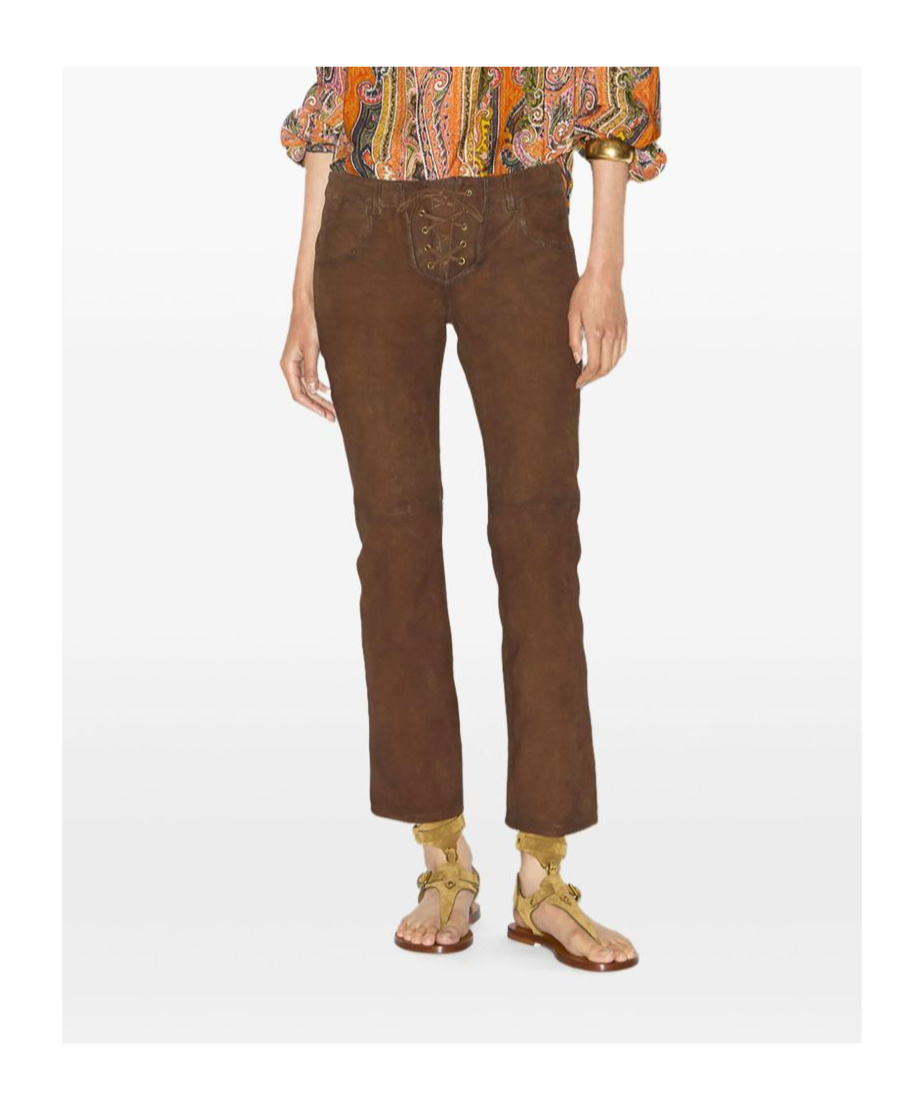 Isabel Marant Vanel Lace-up Suede Straight-leg Pants In Brown