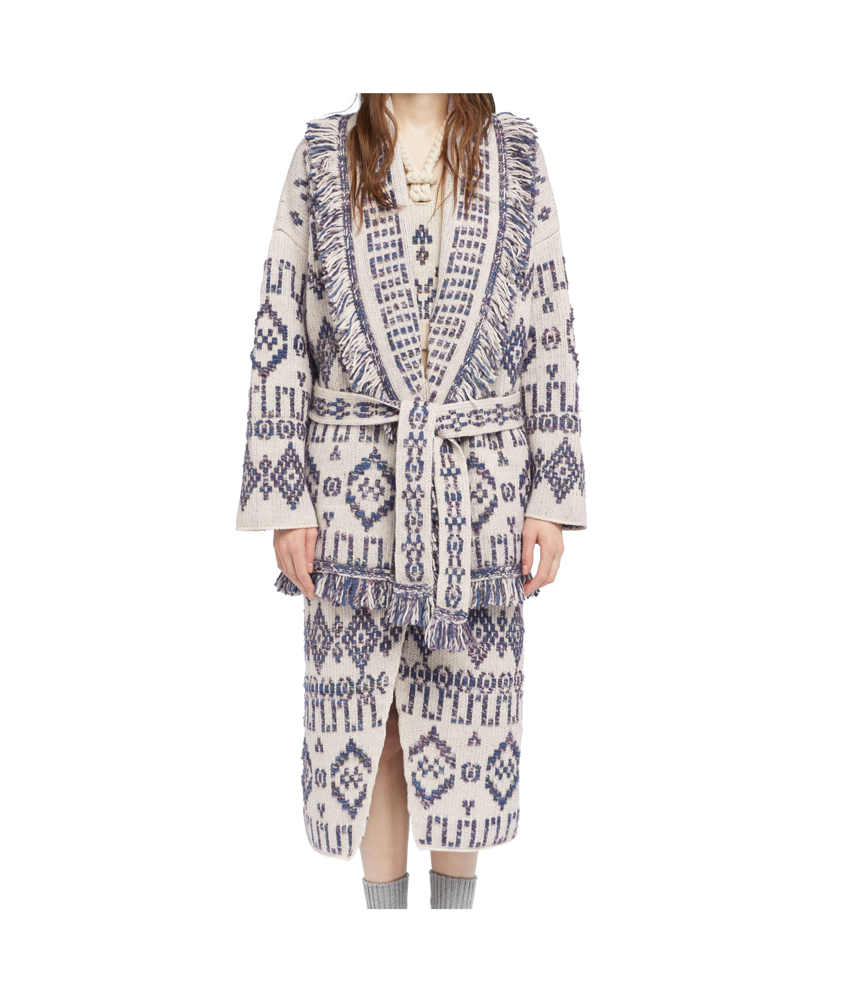 Alanui Wool Cardigan With Belted Waist And Fringe In Blue
