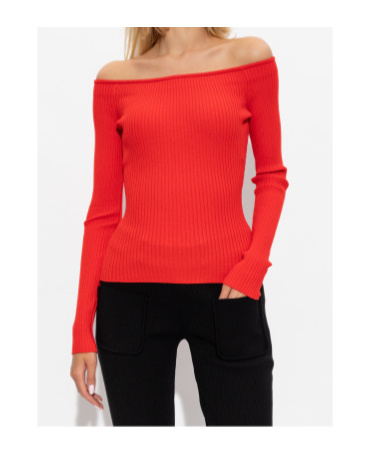 Courrèges Off Shoulder Ribbed Knit Top In Red