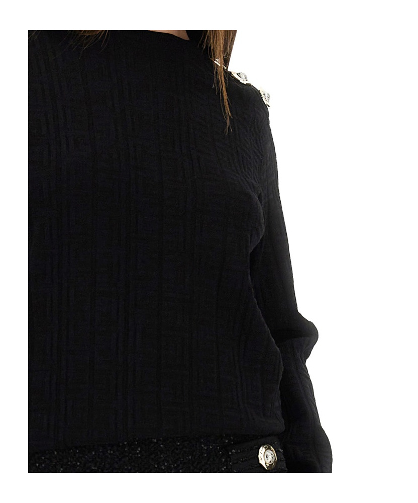 Balmain Ls 3 Btn Monogram Knit Top In Black
