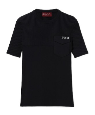Gucci Ribbed-knit Breast-pocket Top In Black