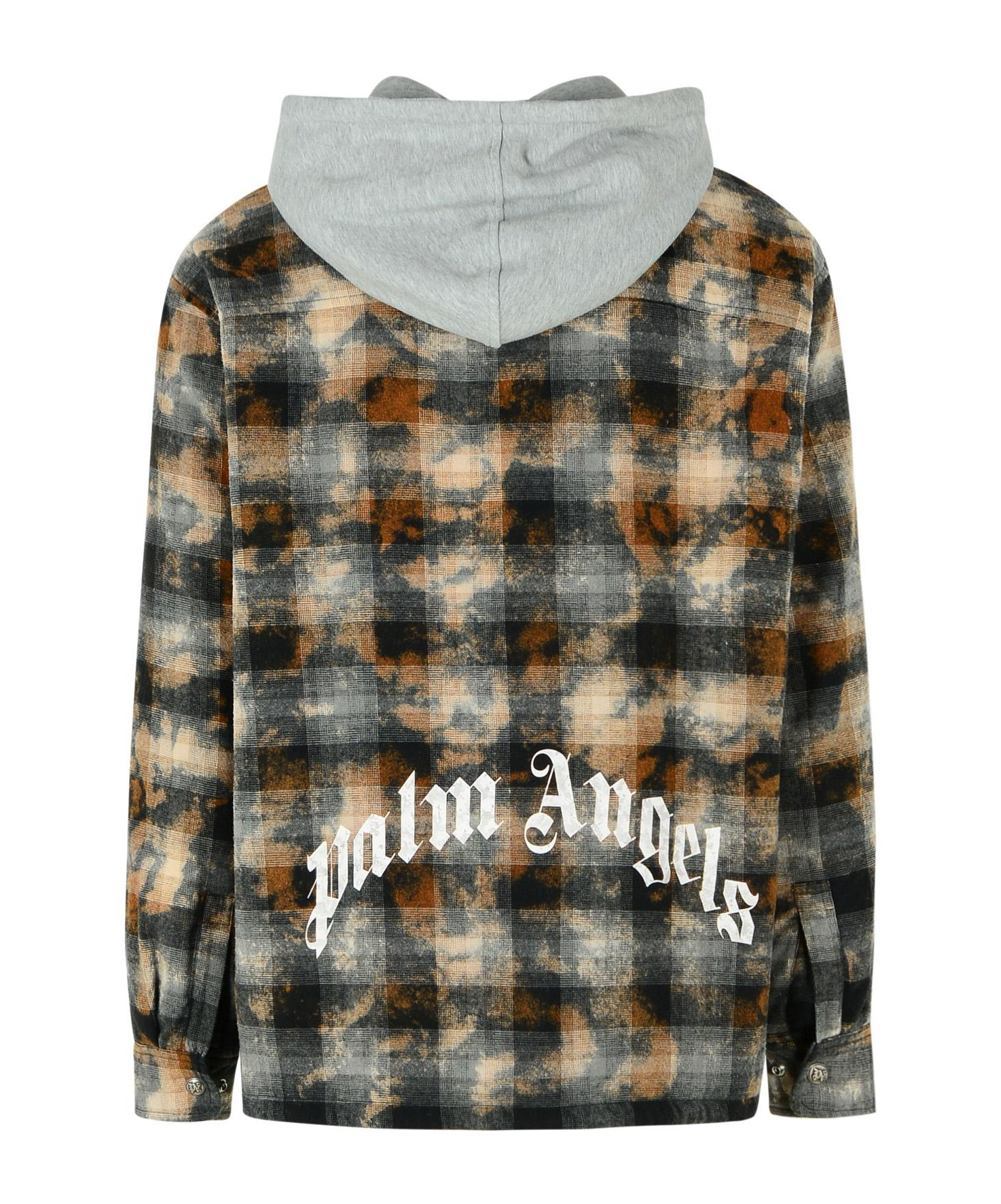 Palm Angels Curved Logo Check Padded Overshirt In Black