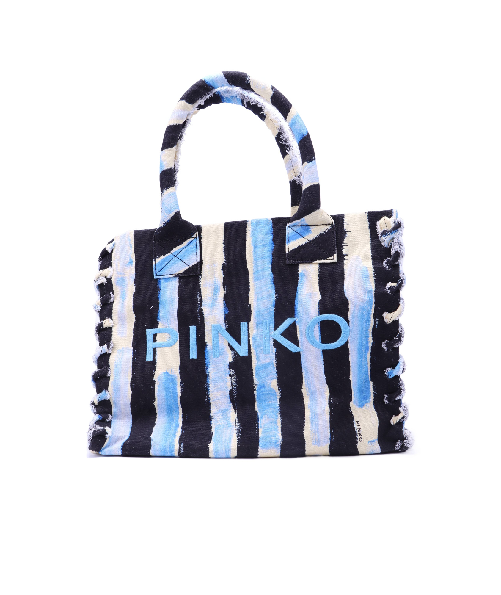 Pinko Striped Canvas Beach Bag In Black