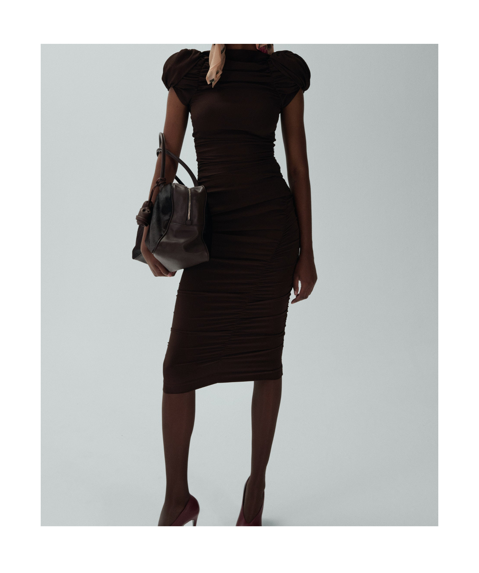 Magda Butrym Medium Length Dress With Bubble Sleeves In Black