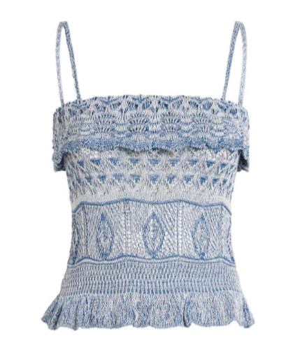 Etro Cropped Ruffled Pointelle-knit Cotton-blend Top In Multi