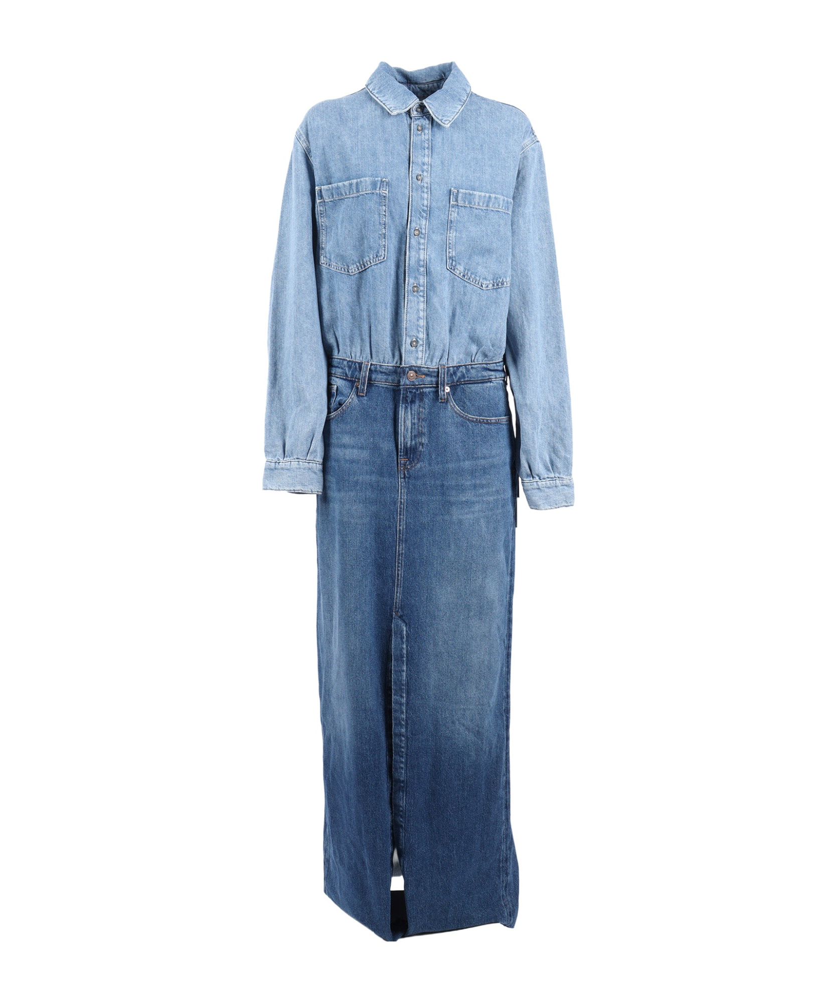 7 For All Mankind Buttoned Maxi Dress In Blue