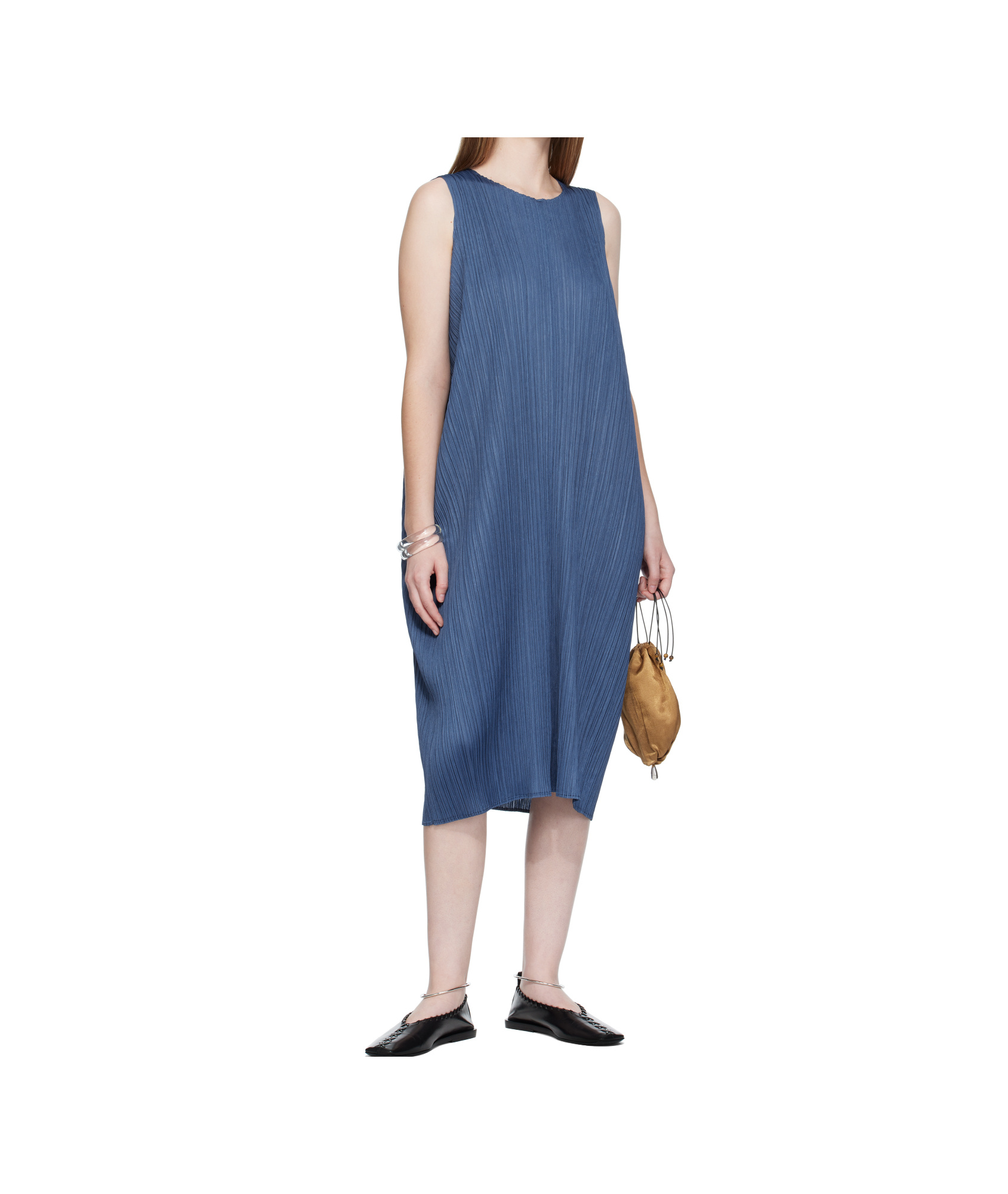 Issey Miyake Navy Lamp Shade Midi Dress In Blue