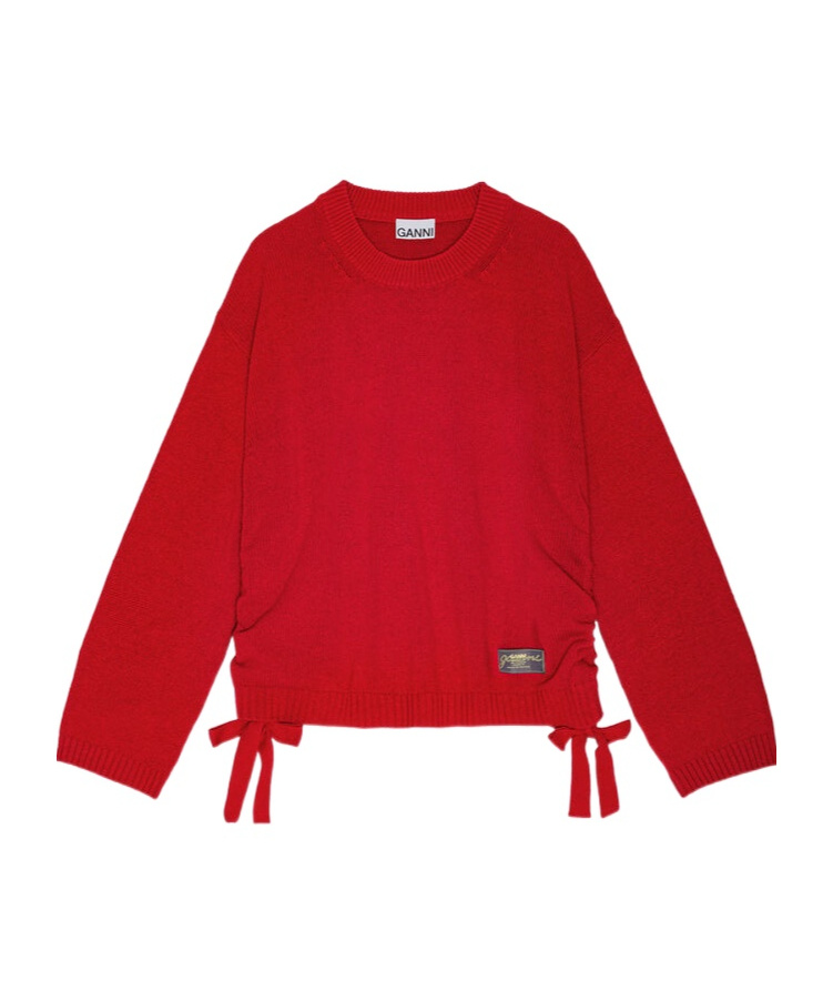Ganni Drawstring-hem Sweater In Red