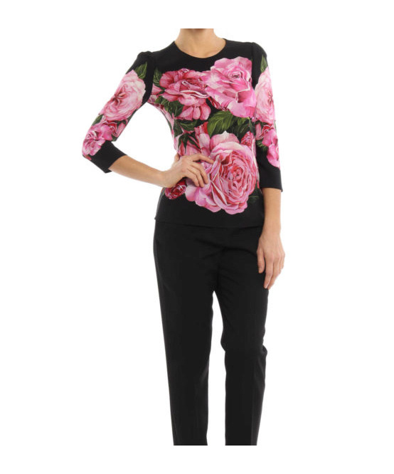 Dolce & Gabbana Crepe Floral Blouse In Pink