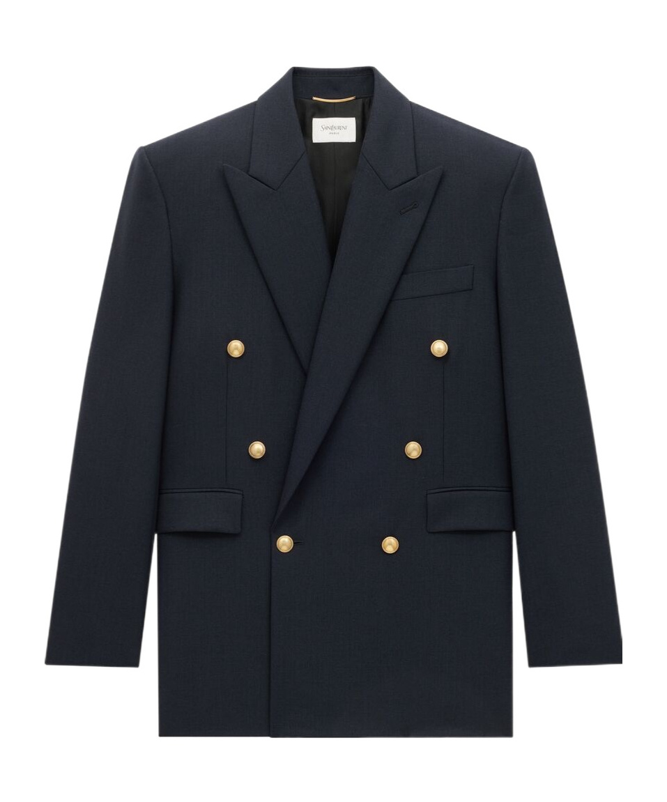 Saint Laurent Jacket In Wool Chiné In Marine