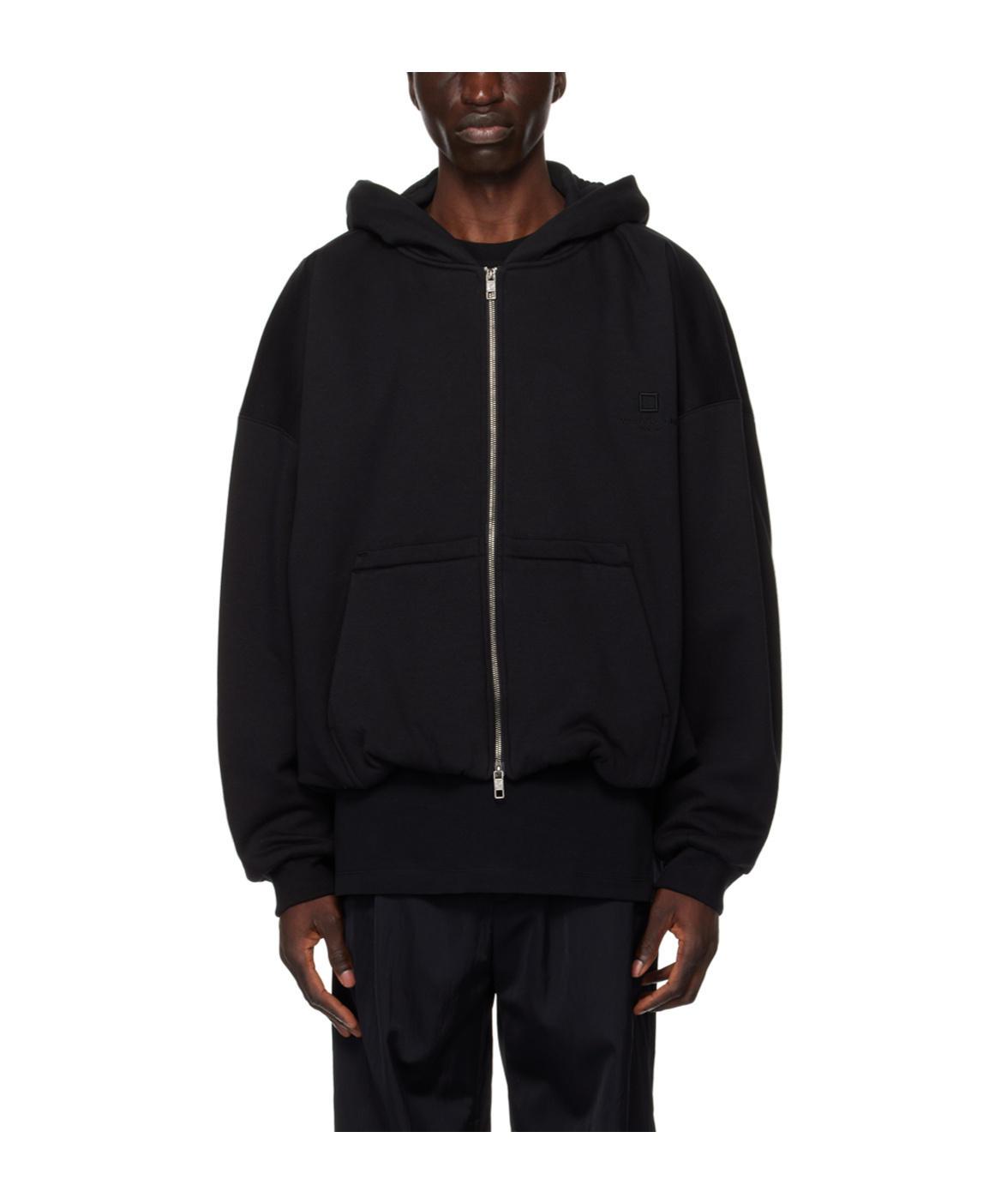 Wooyoungmi Pull Rope Hooded Zipper Hoodie In Black