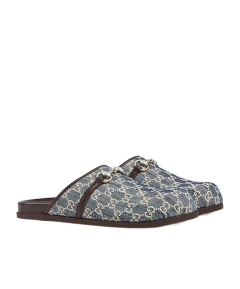 Gucci Horse Title Buckle Muller Shoes In Gray