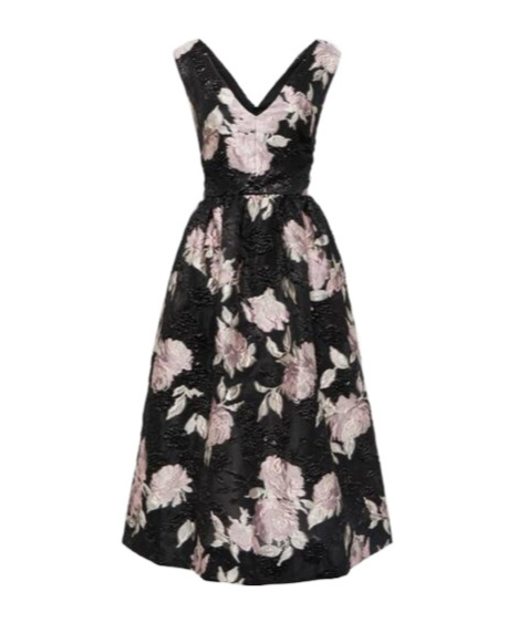 Monique Lhuillier Floral Jacquard Midi Dress In Black