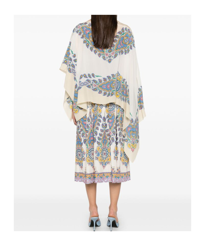 Etro Paisley-print Silk Asymmetric Poncho In Multicolor
