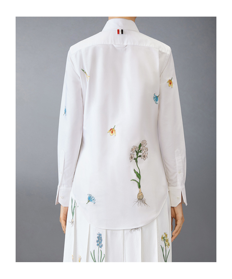 Thom Browne Floral Embroidered Cotton Button-down Shirt In White