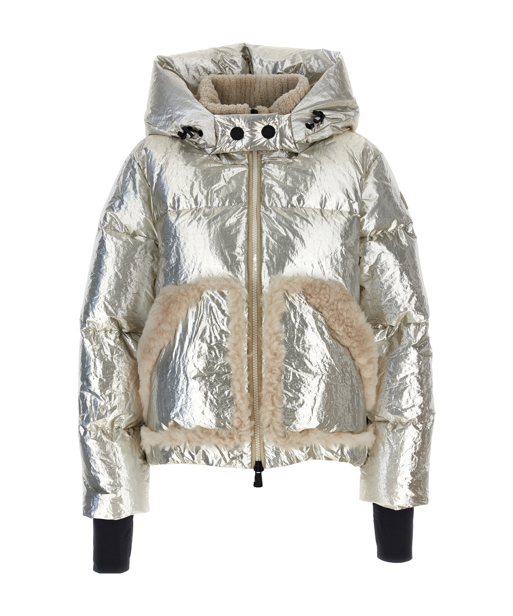 Moncler Doudoune Courte À Capuche Trevelin En Shearling In Gray