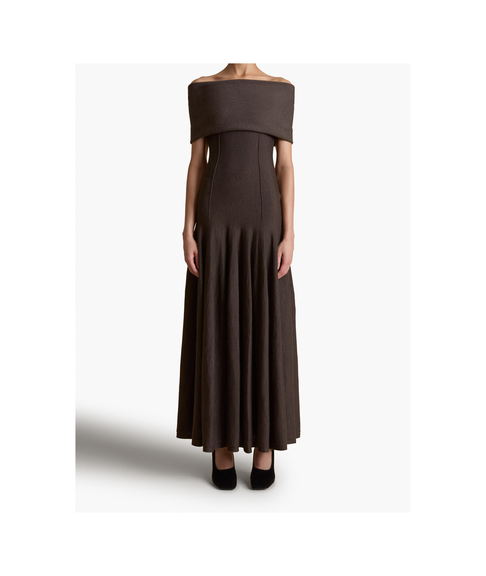 Khaite Bruna Off-the-shoulder Gathered Stretch-jersey Maxi Dress In Black