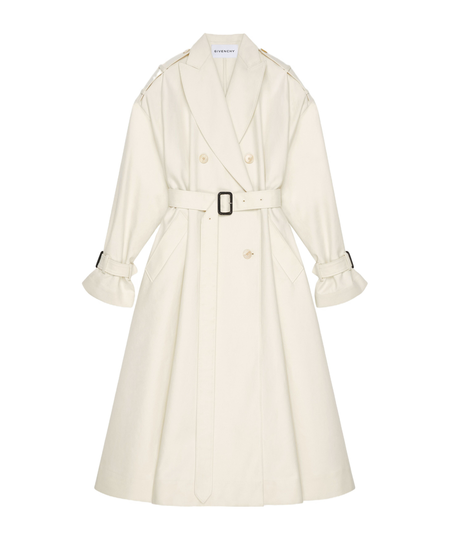Givenchy Cocoon Shoulder Double-breasted Belted Trench Coat In White