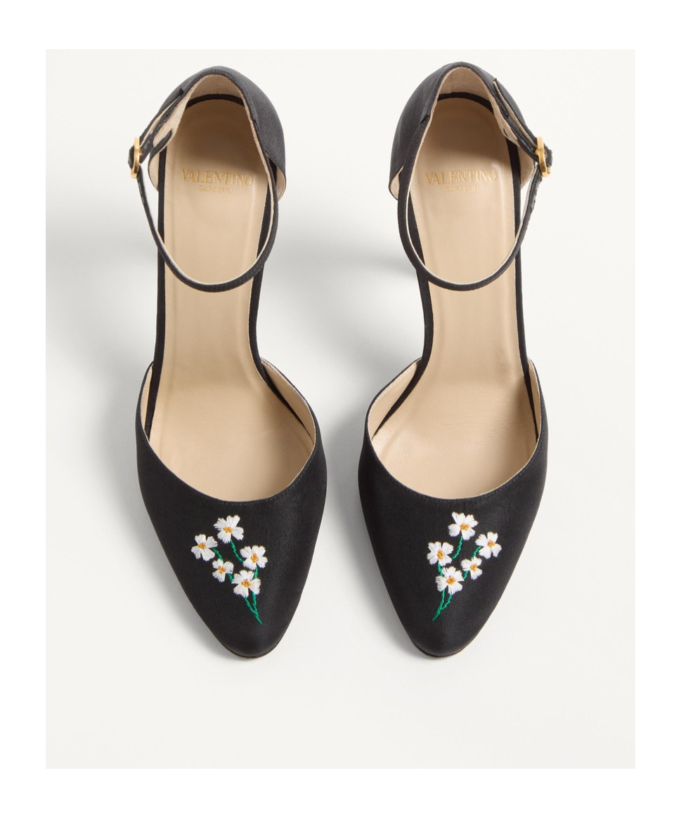 Valentino Garavani Hi Dolly Fabric Pumps With 105 Mm Floral Embroidery Woman Black 41 In Black