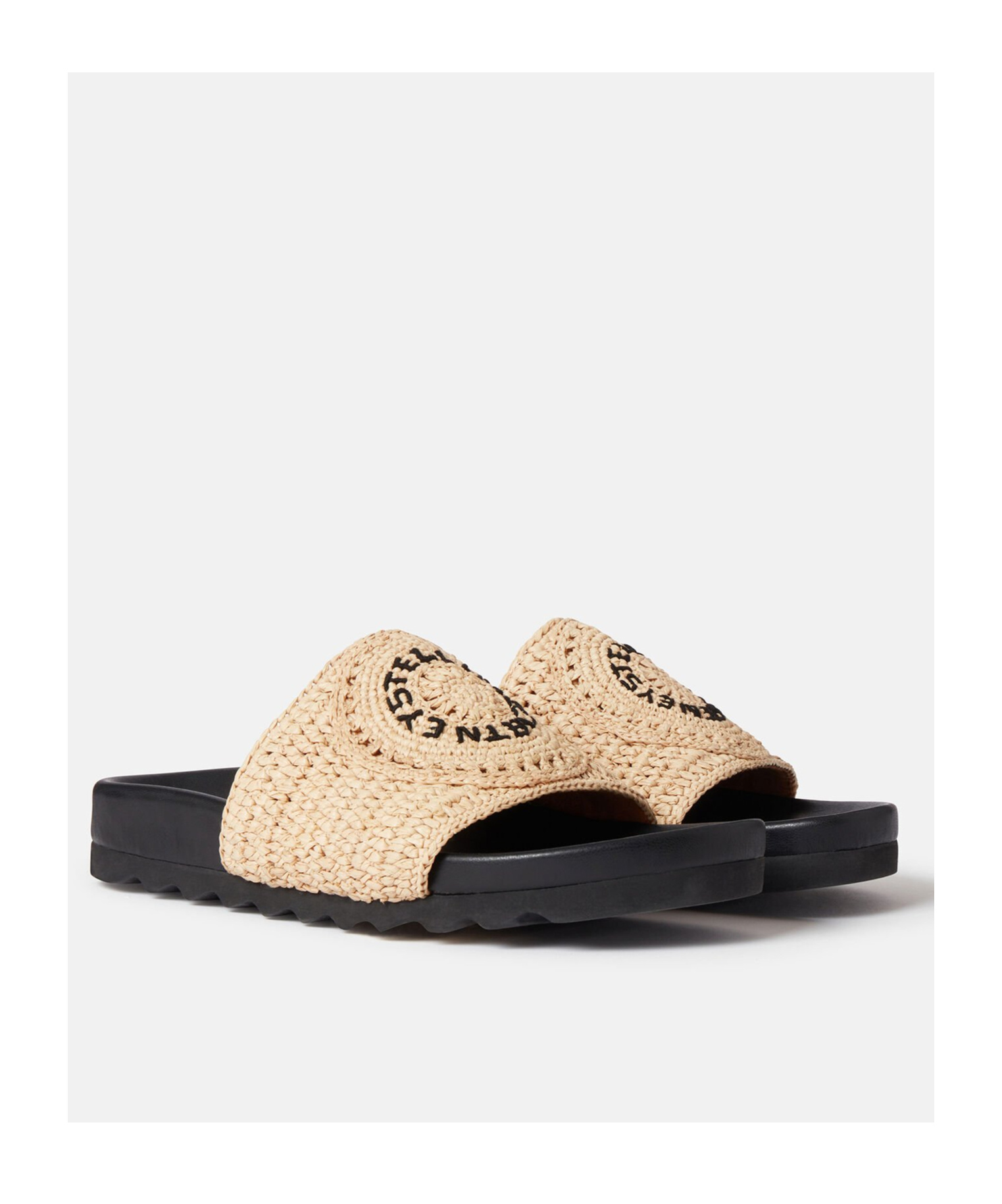 Shop Stella Mccartney Elyse Raffia Slides In Black