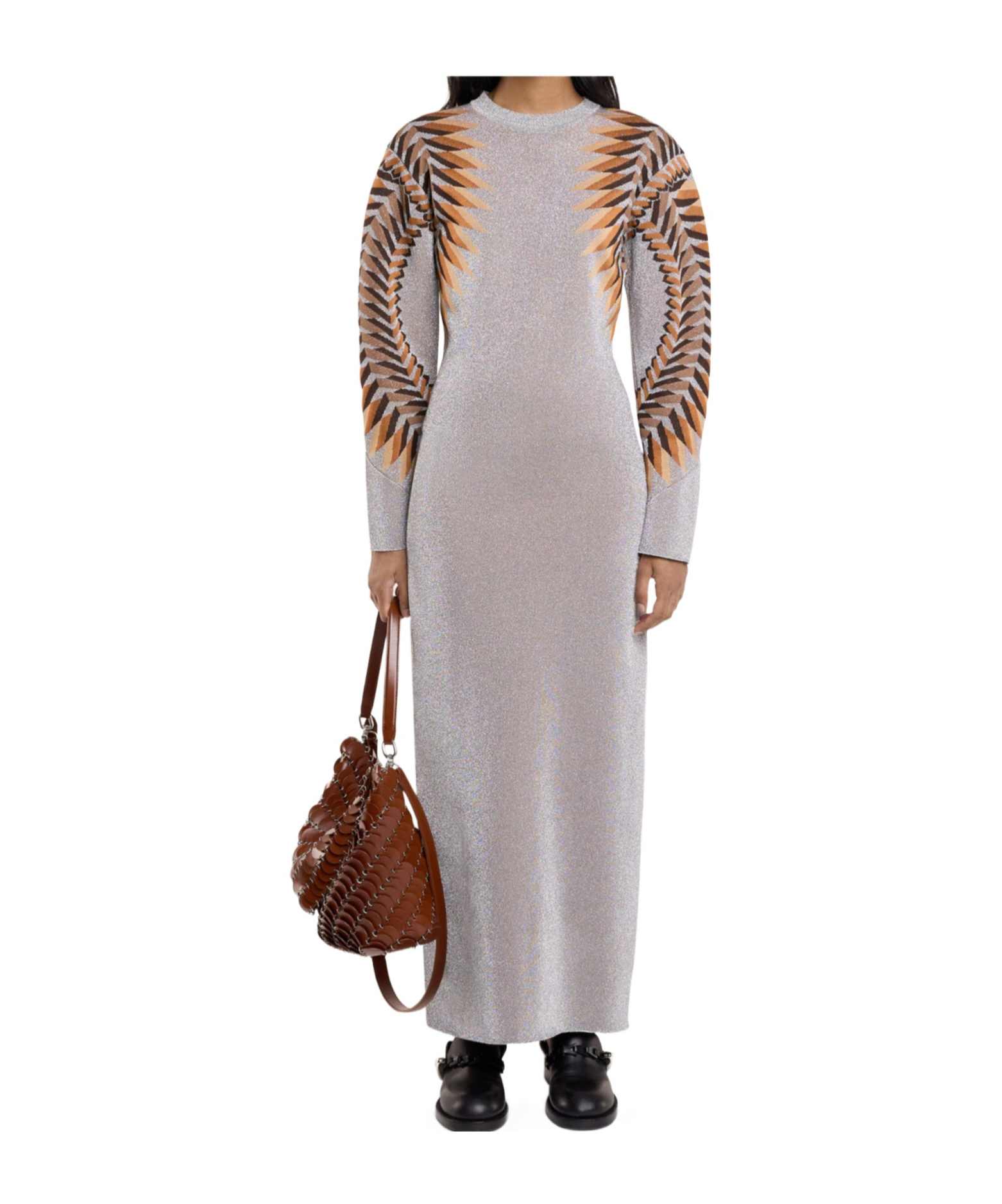 Rabanne Intarsia Metallic-knit Maxi Dress In Gray