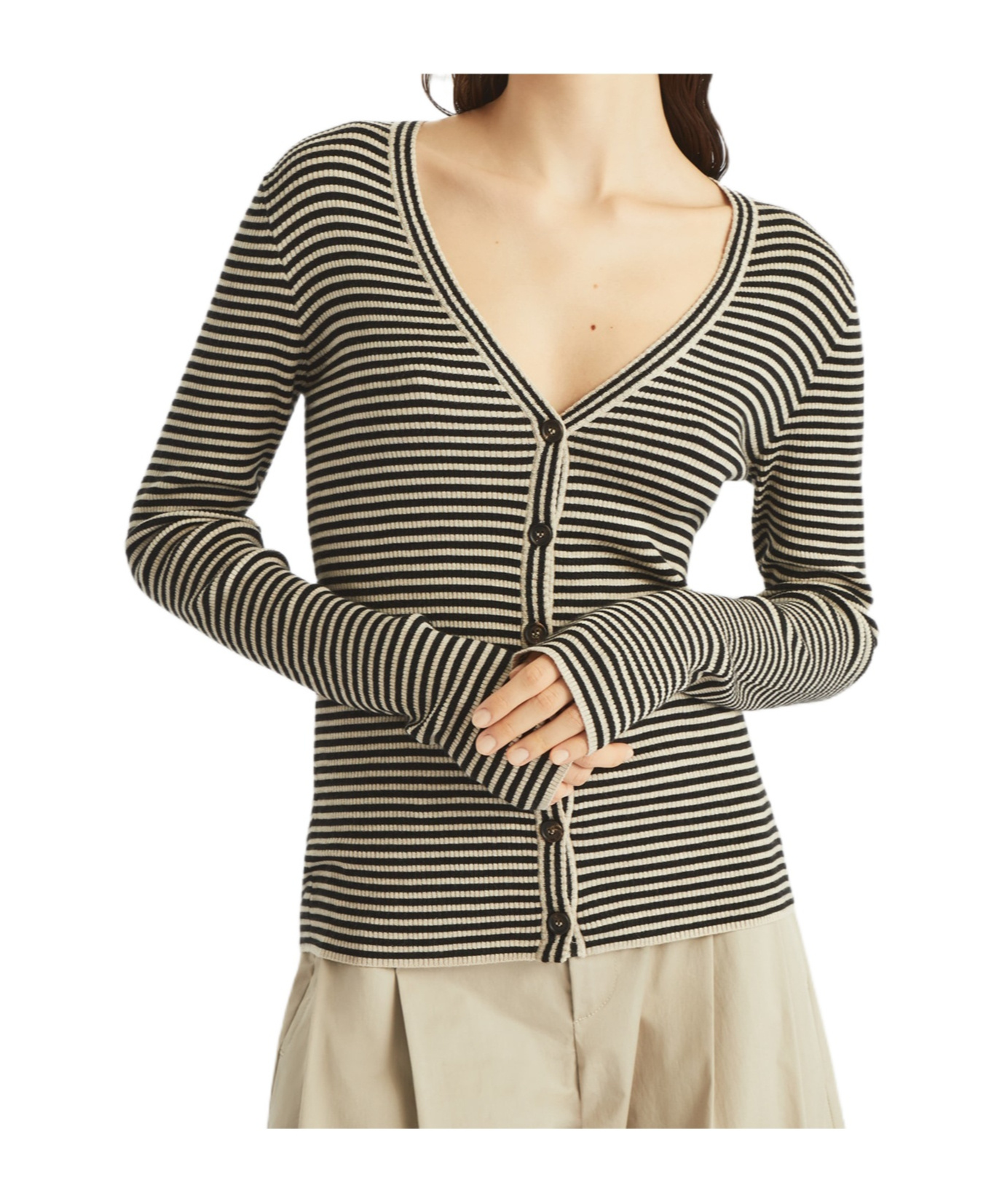 Brunello Cucinelli Striped Cardigan In Nude