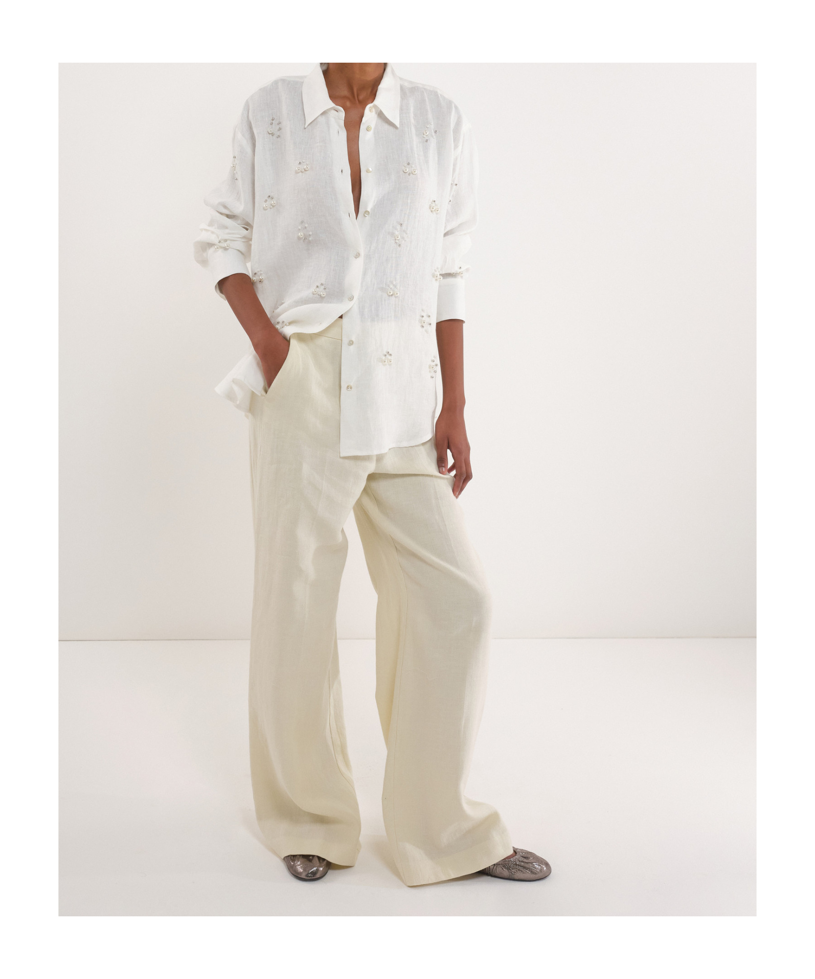 Marella Linen And Cotton Trousers - Cream In Multi