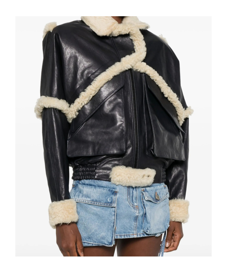 Magda Butrym Shearling Trim Jacket Front Pockets In Black