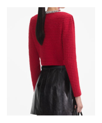 Shop Self-portrait Textured Knit Cardigan In Red