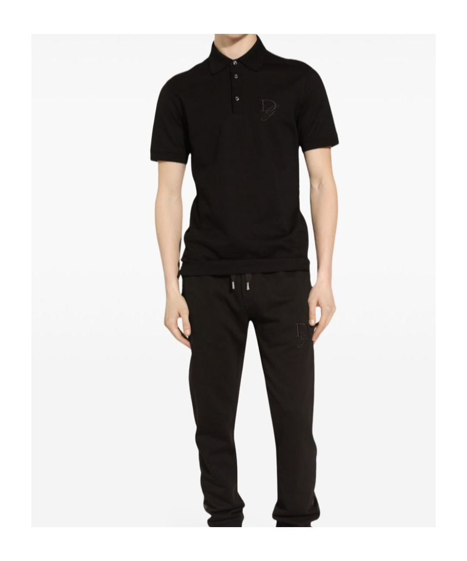 Dolce & Gabbana Chest Embroidered-logo Polo T-shirt In Black