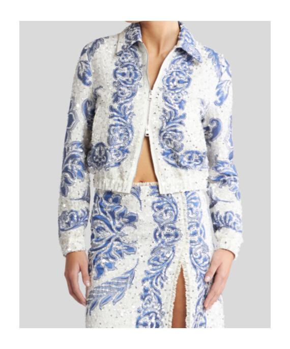 Etro Cropped Bomber Jacket With Sequin Embroidery