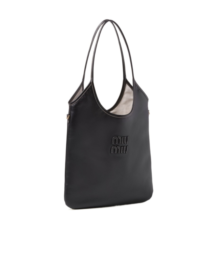 Miu Miu Ivy Leather Tote Bag In Black