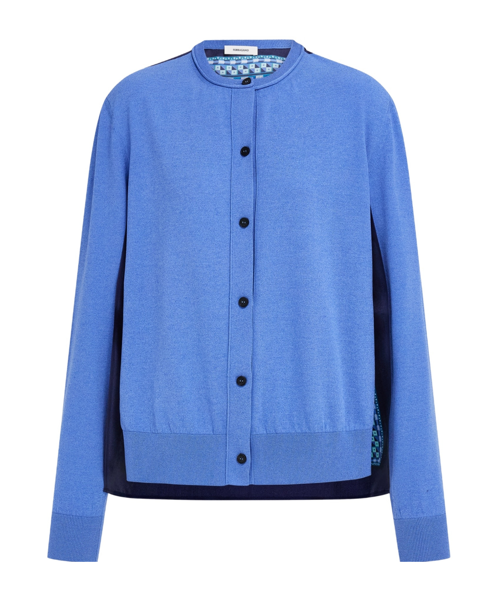 Ferragamo Feather Show Print Crew-neck Cardigan In Blue