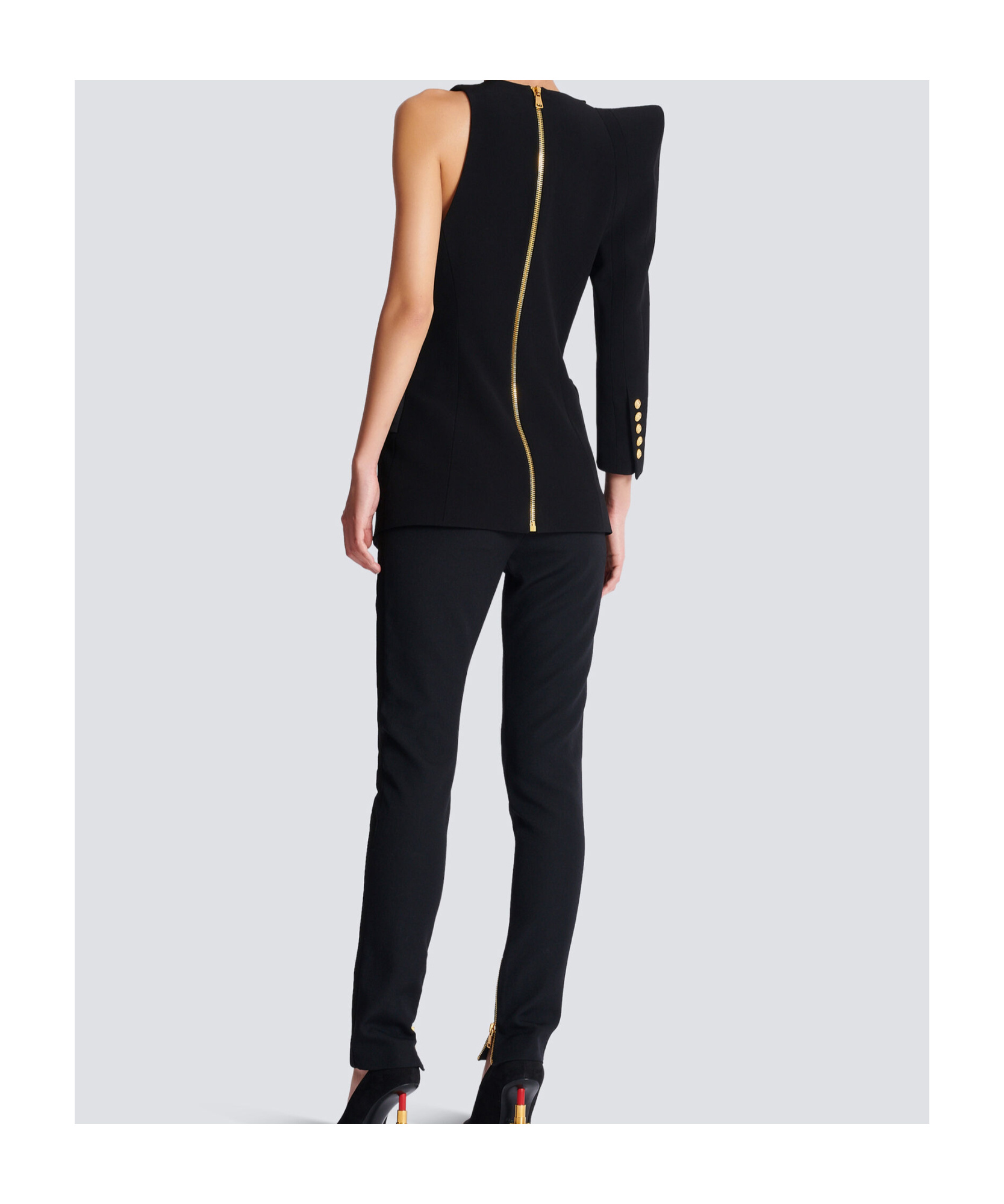 Shop Balmain Asymmetric Dress With Structured Shoulder In Black