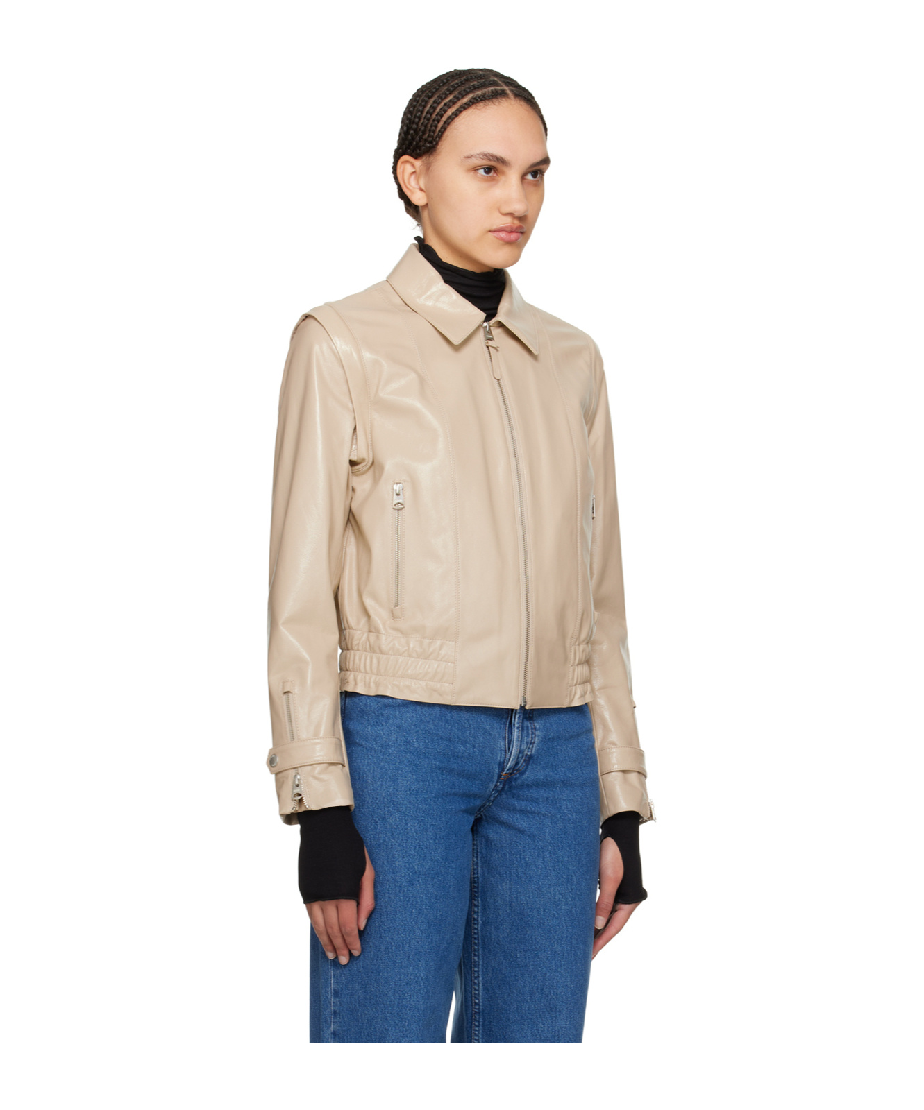 Mackage Beige Amoree Leather Jacket In Nude