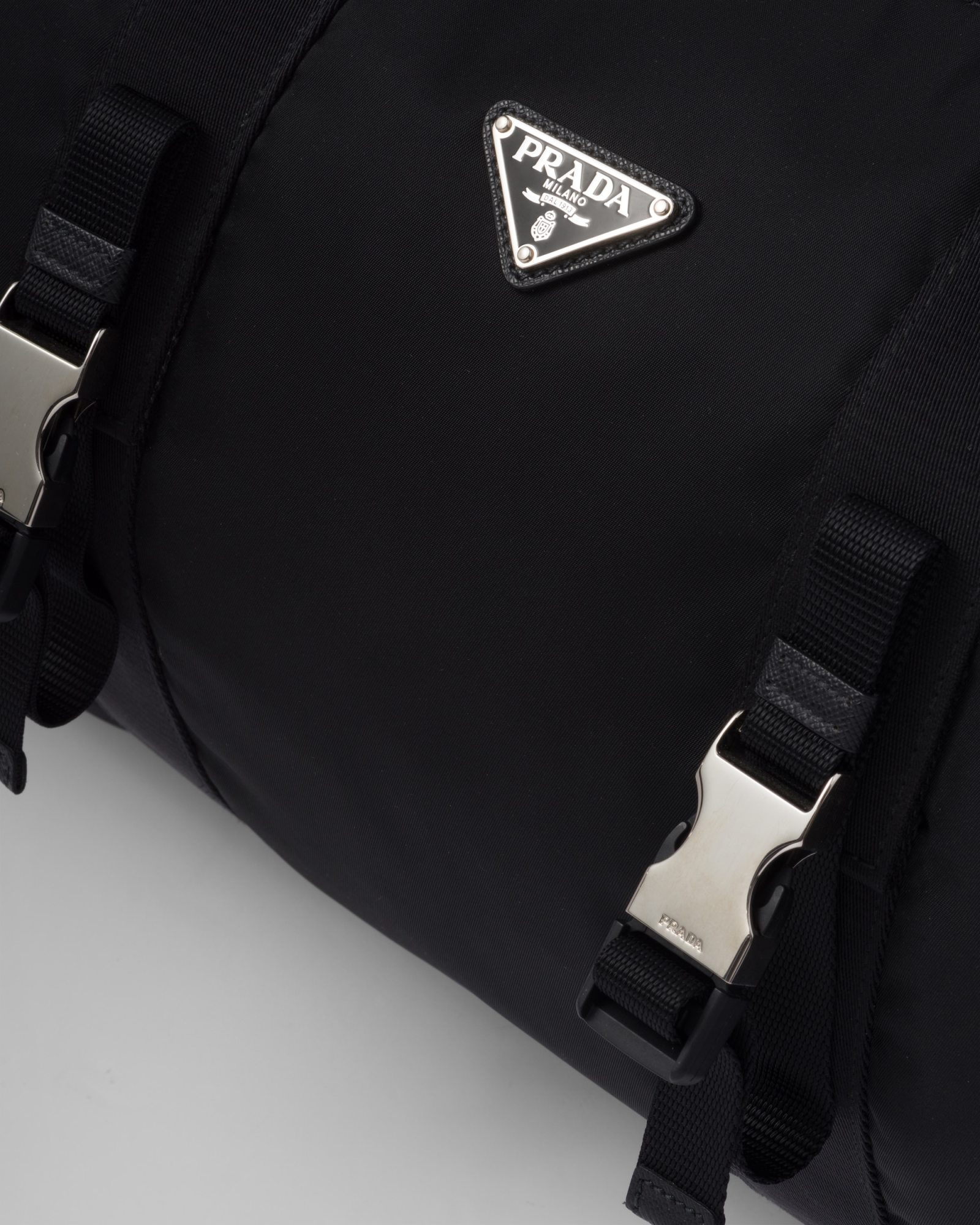 Prada Duffle Bag In Technical Nylon With Triangular Logo In Black