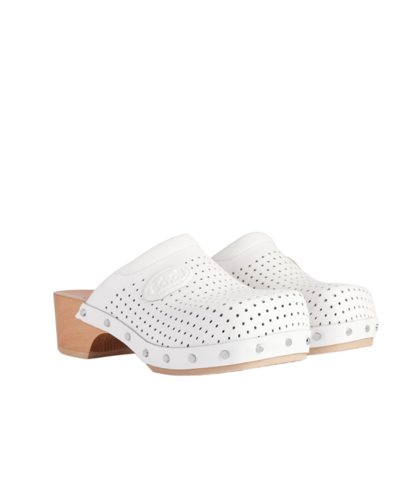Balenciaga Scholl X 'clog' Perforated Rivet Wooden Mules In Neutral
