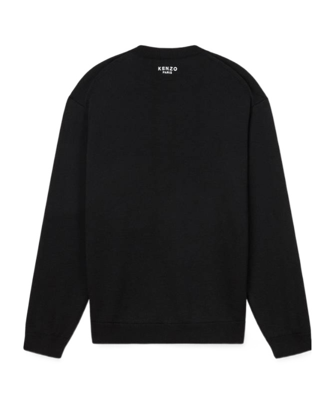 Kenzo Black Sweatshirt In Light Fllece With Broke Flower Embroidery To The Chest  Man In Black