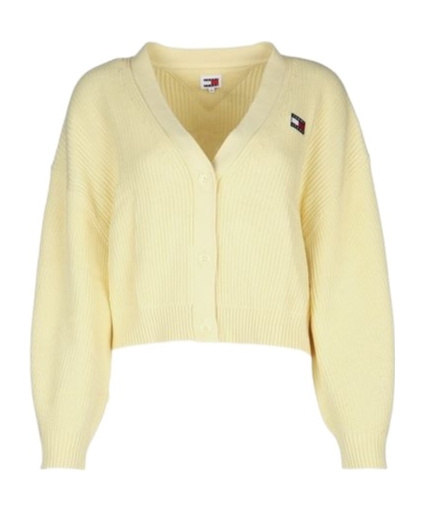 Tommy Hilfiger Short Ribbed Sleeve Top In Creamy Yellow
