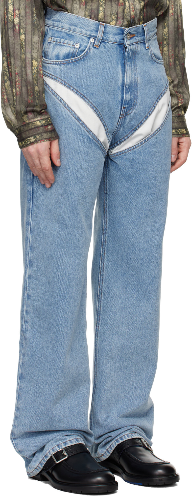 Y/project Denim Cutout High Rise Wide Jeans In Blue
