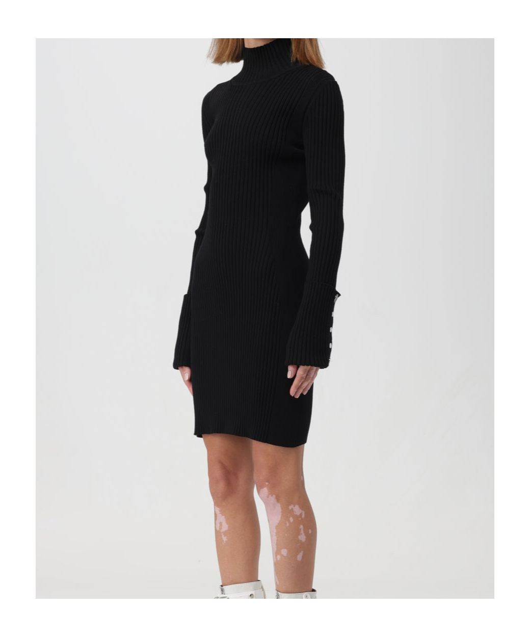 RABANNE HIGH-NECK RIBBED-KNIT MINIDRESS