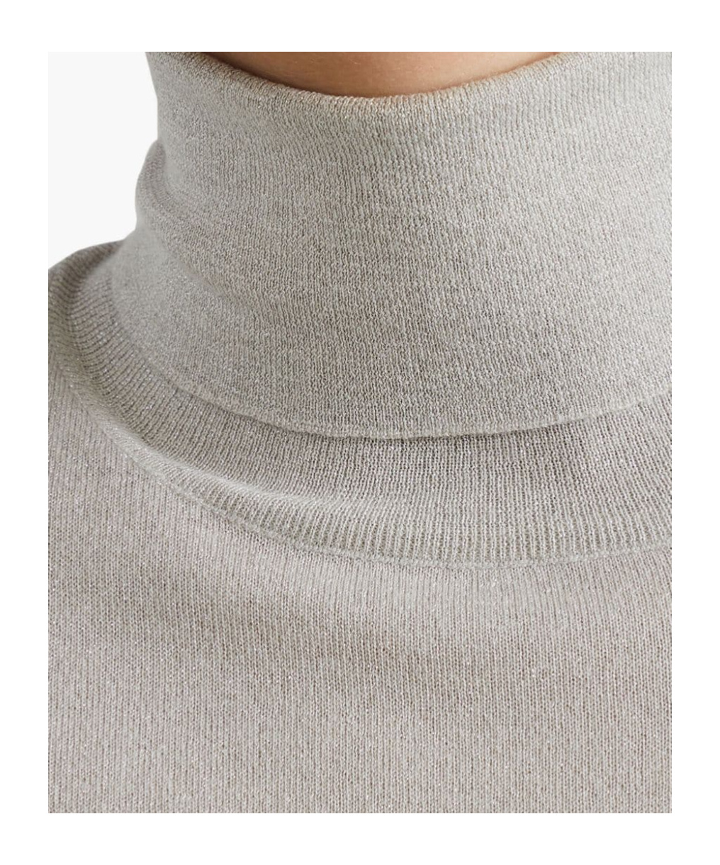 Brunello Cucinelli Cashmere-silk Glitter Turtleneck Sweater In White