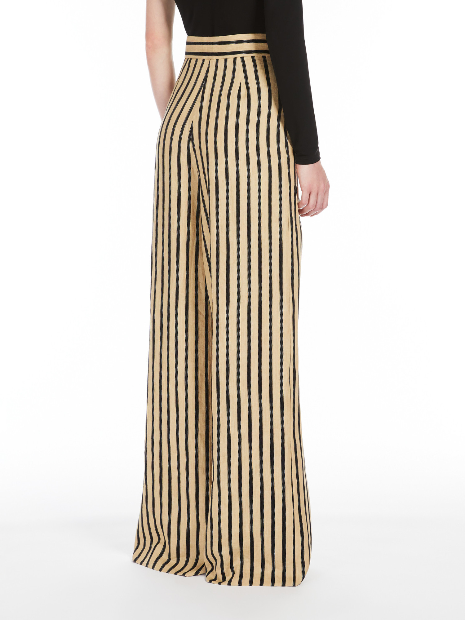 Shop Max Mara Striped Linen And Cotton Trousers In Nude