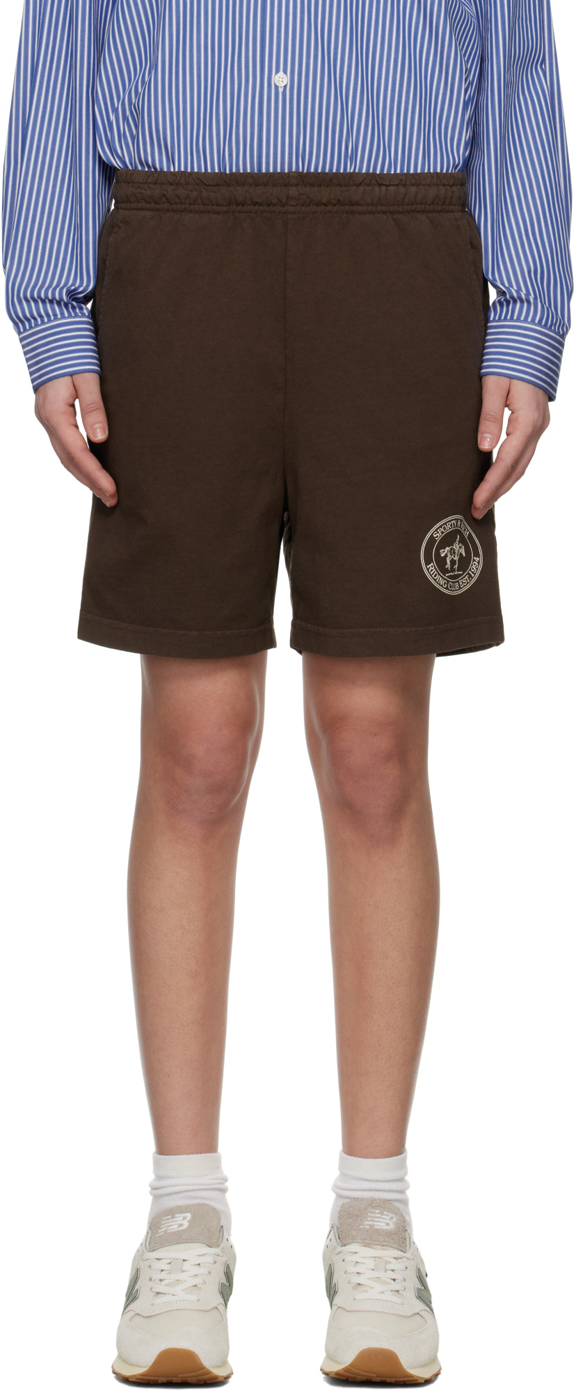 Sporty And Rich Brown 'riding Club' Gym Shorts In Multicolor