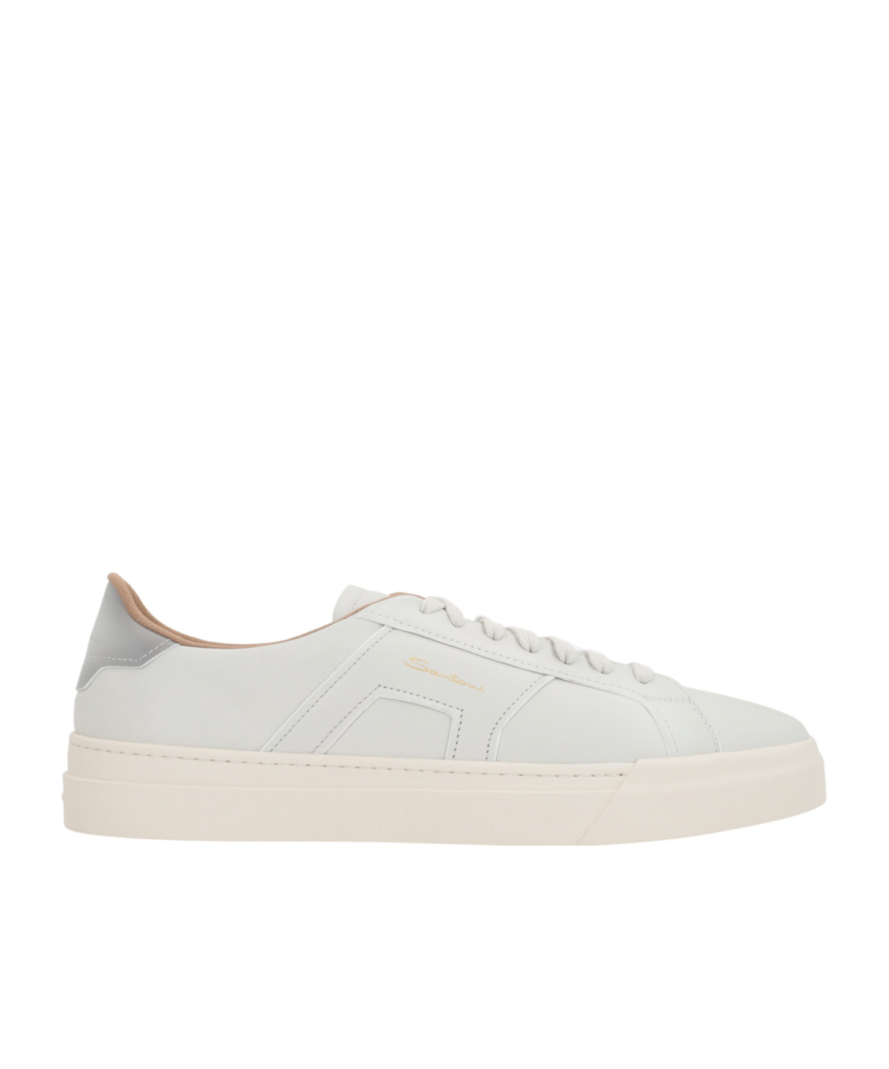 Santoni Tumbled Leather Double Buckle Trainer In White