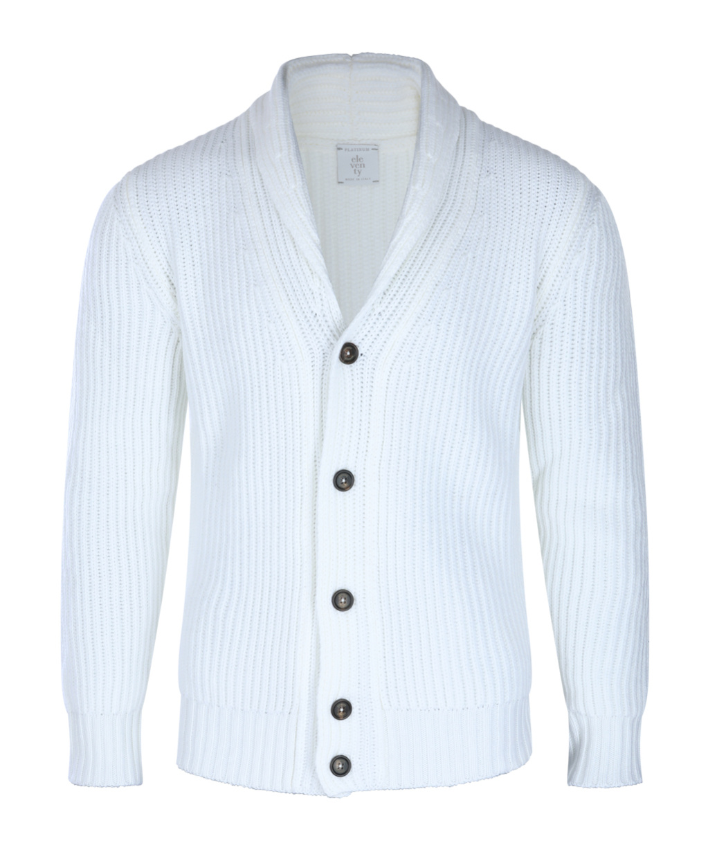 Eleventy Ribbed Texture Shawl Collar Long Sleeves In White