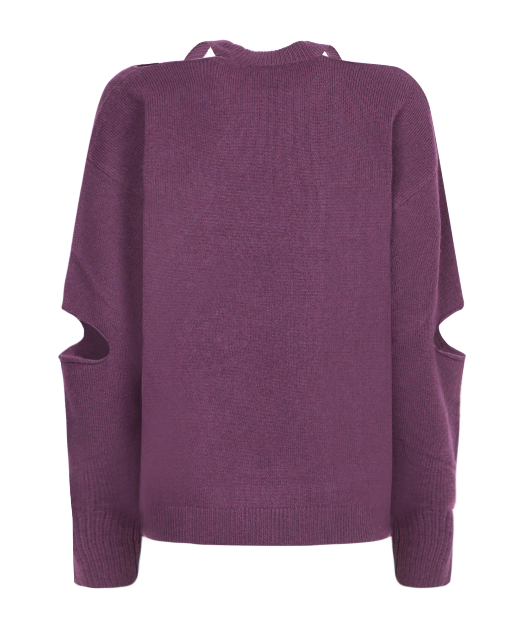 Federica Tosi Cashmere Blend Sweater. Decorative Cut-out Design On Sleeves. Crew Neck. In Purple