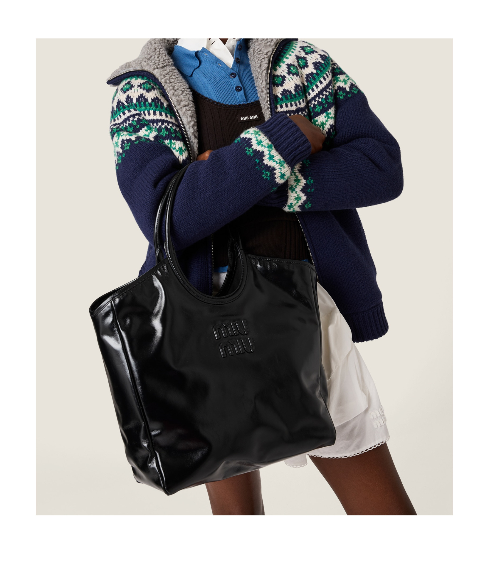 Miu Miu Ivy Leather Tote Bag In Black