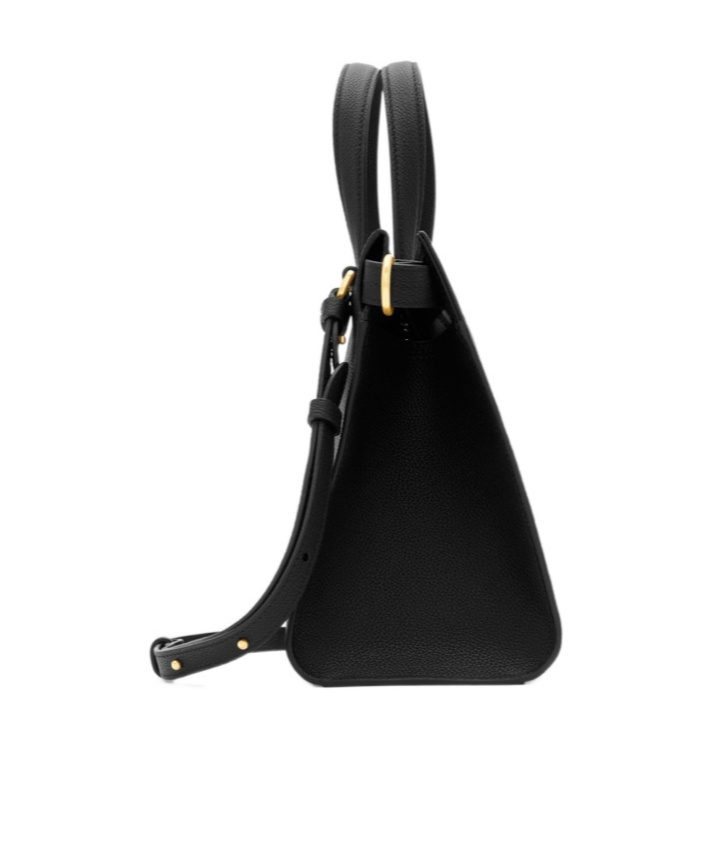 Burberry Mini Cotswold Grained Leather Top Handle Bag In Black