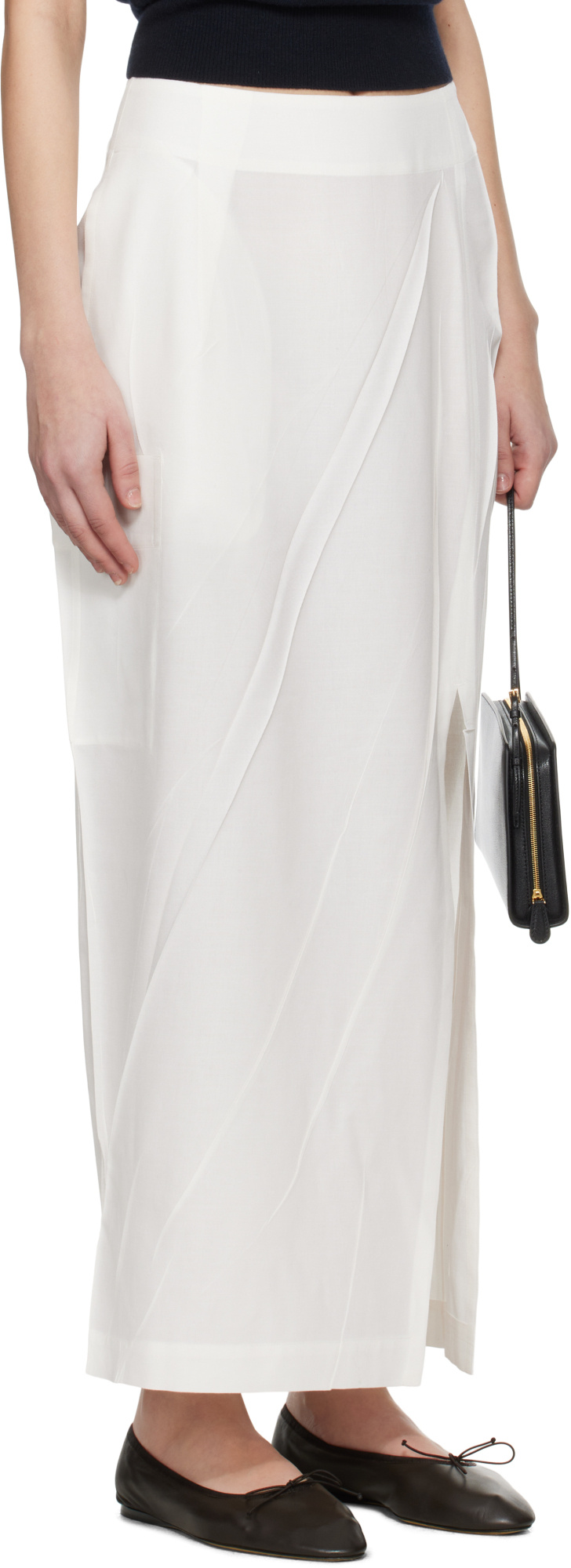 Issey Miyake White Pressed Form Midi Skirt In Washi White
